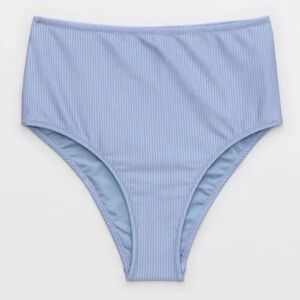 Aerie NWT Shine Rib High Waisted Cheeky Bikini Bottom In Light Blue; Size XS